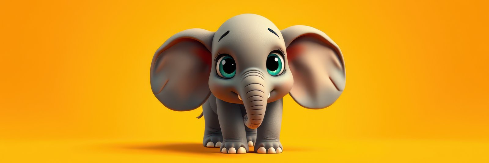 Cute cartoon elephant with big eyes and floppy ears on a bright yellow background creates a joyful atmosphere for children